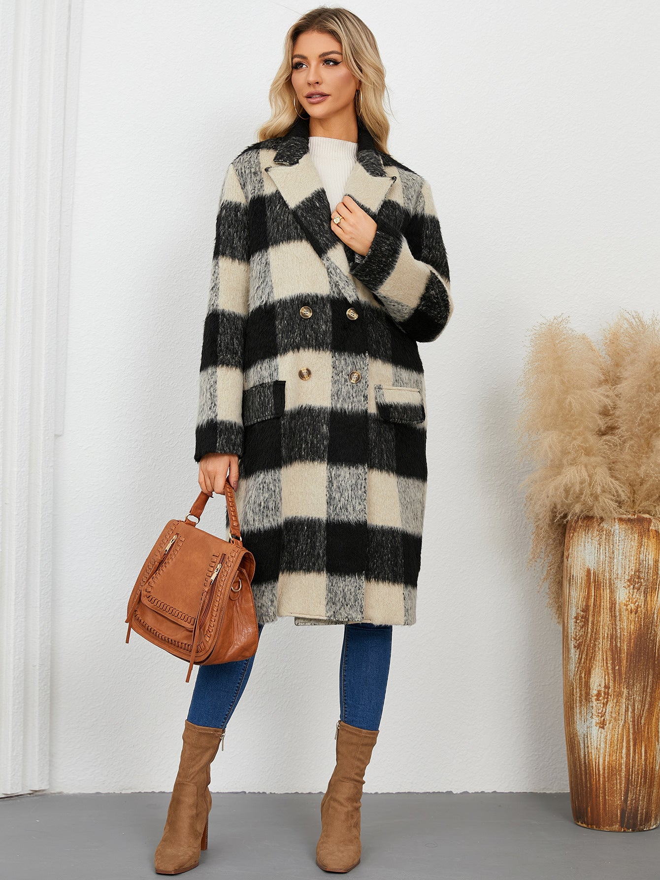 Aline | manteau long à carreaux pour femmes