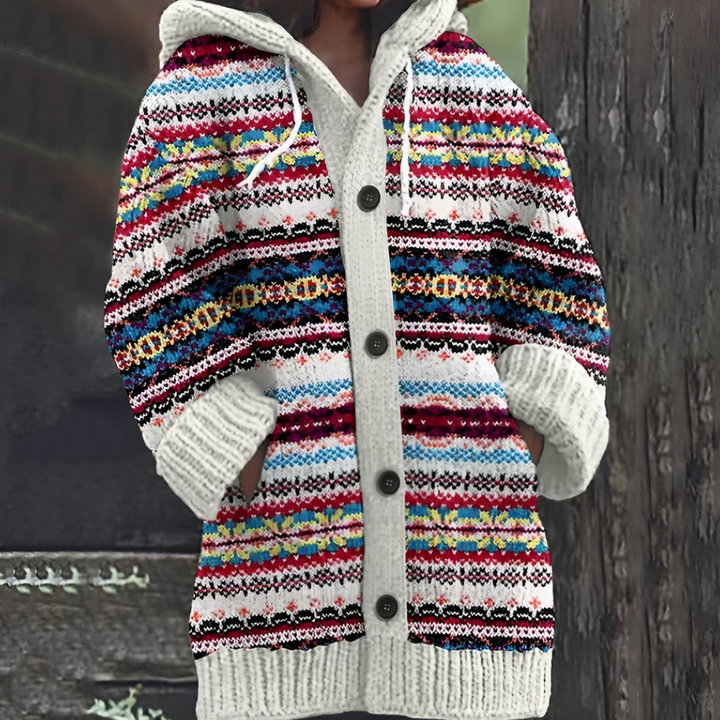 Camille | Cardigan long tricot avec capuche – mode