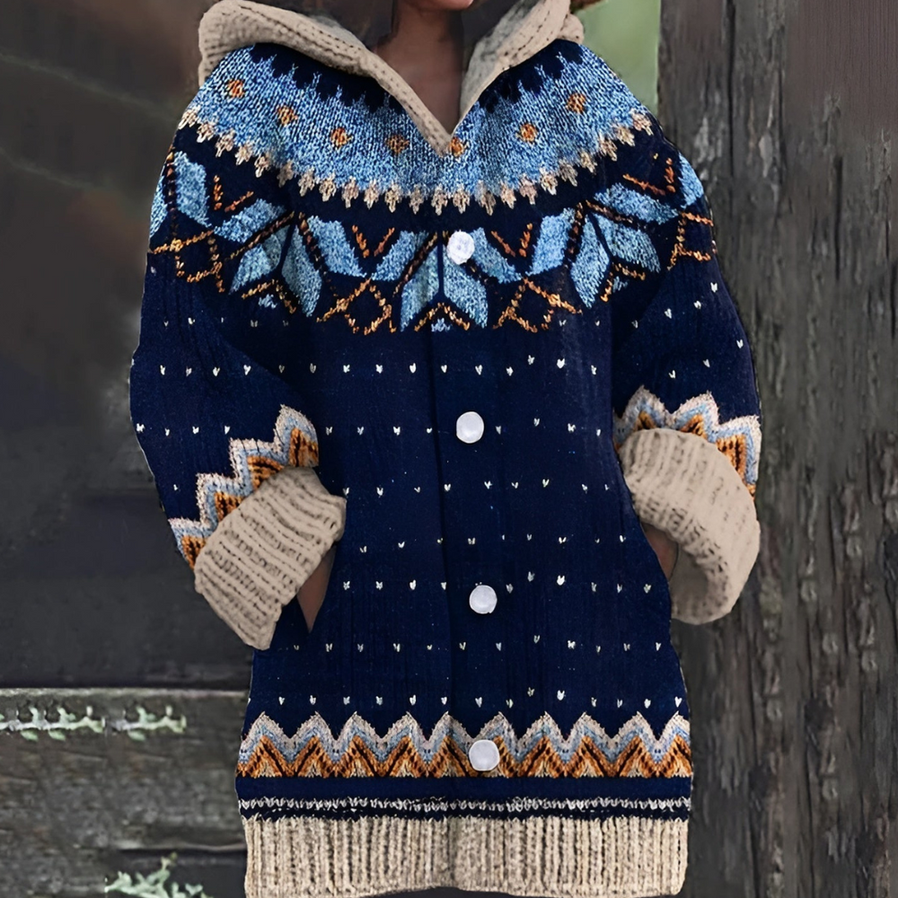 Camille | Cardigan long tricot avec capuche – mode