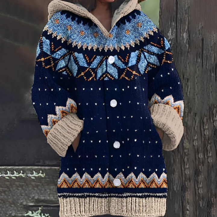 Camille | Cardigan long tricot avec capuche – mode