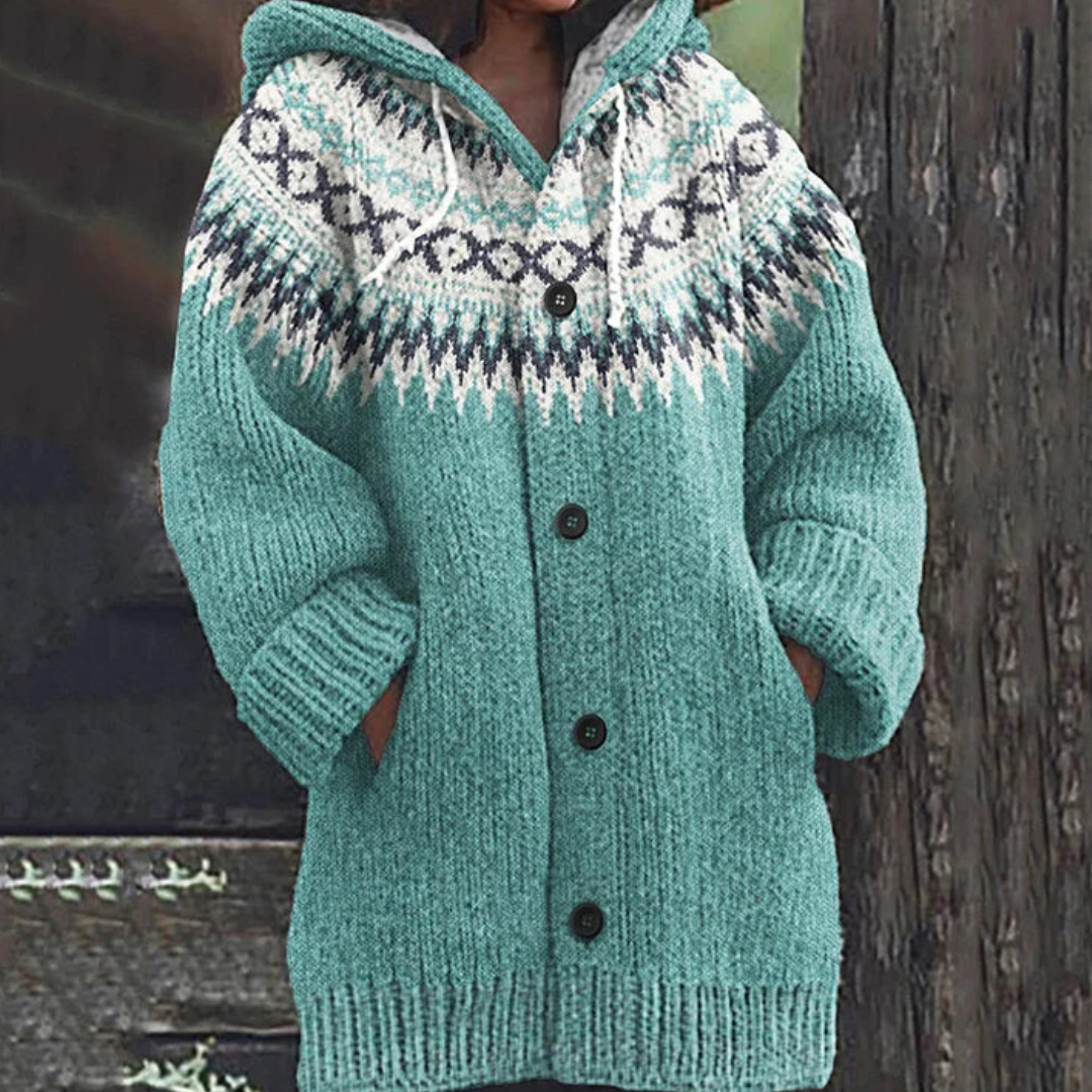 Camille | Cardigan long tricot avec capuche – mode