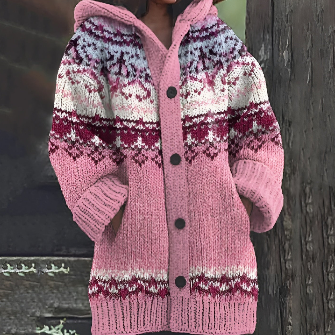 Camille | Cardigan long tricot avec capuche – mode