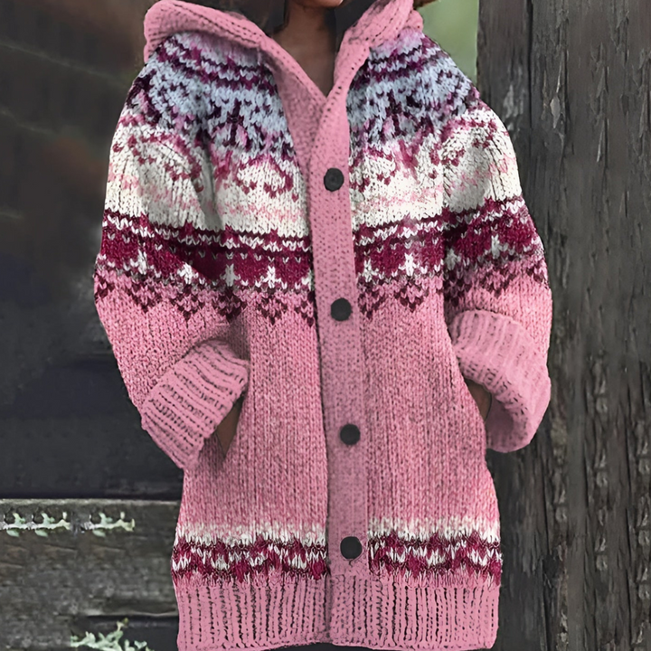 Camille | Cardigan long tricot avec capuche – mode