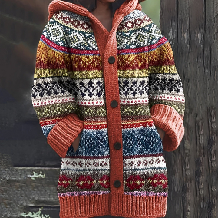 Camille | Cardigan long tricot avec capuche – mode